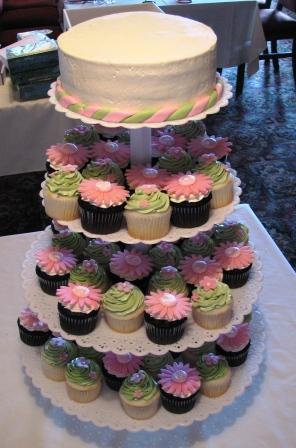 Pink and Green Gerbera Wedding Cupcakes